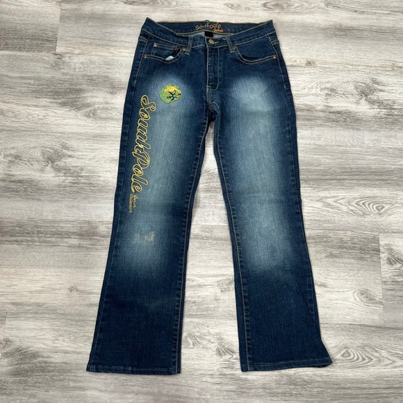 Southpole Y2K Flare Jeans Embellished Low Rise Denim‎ Pants Size 7 - Picture 1 of 11